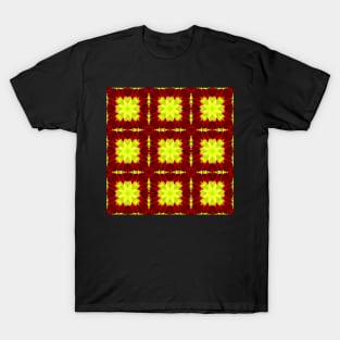 Red Yellow Chysanthemum Pattern Number 3 Yellow Squares T-Shirt